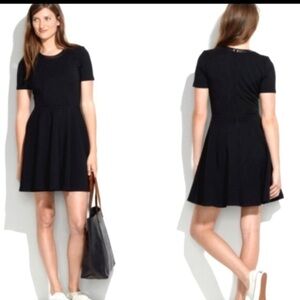 Madewell Women's Leather Trim Fit and Flare Skater Stretch Dress sz S